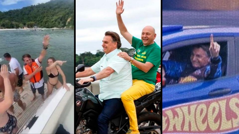 Bolsonaro no Guarujá, em motociata com o véio da Havan e no Beto Carrero World. Créditos: Youtube / Presidência da República