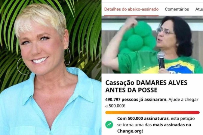 Pelo Instagram, Xuxa compartilhou o link de uma petição pela cassação do mandato de Damares Alves como senadora. - (crédito: Reprodução/Instagram)