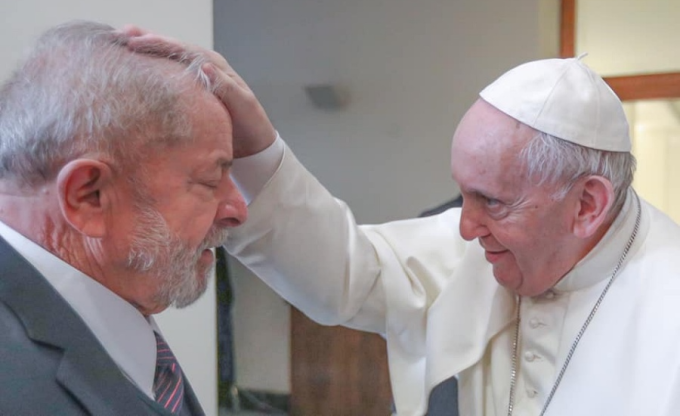 Lula recebido em audiência do papa Francisco em fevereiro de 2020. Foto: Ricardo Stuckert