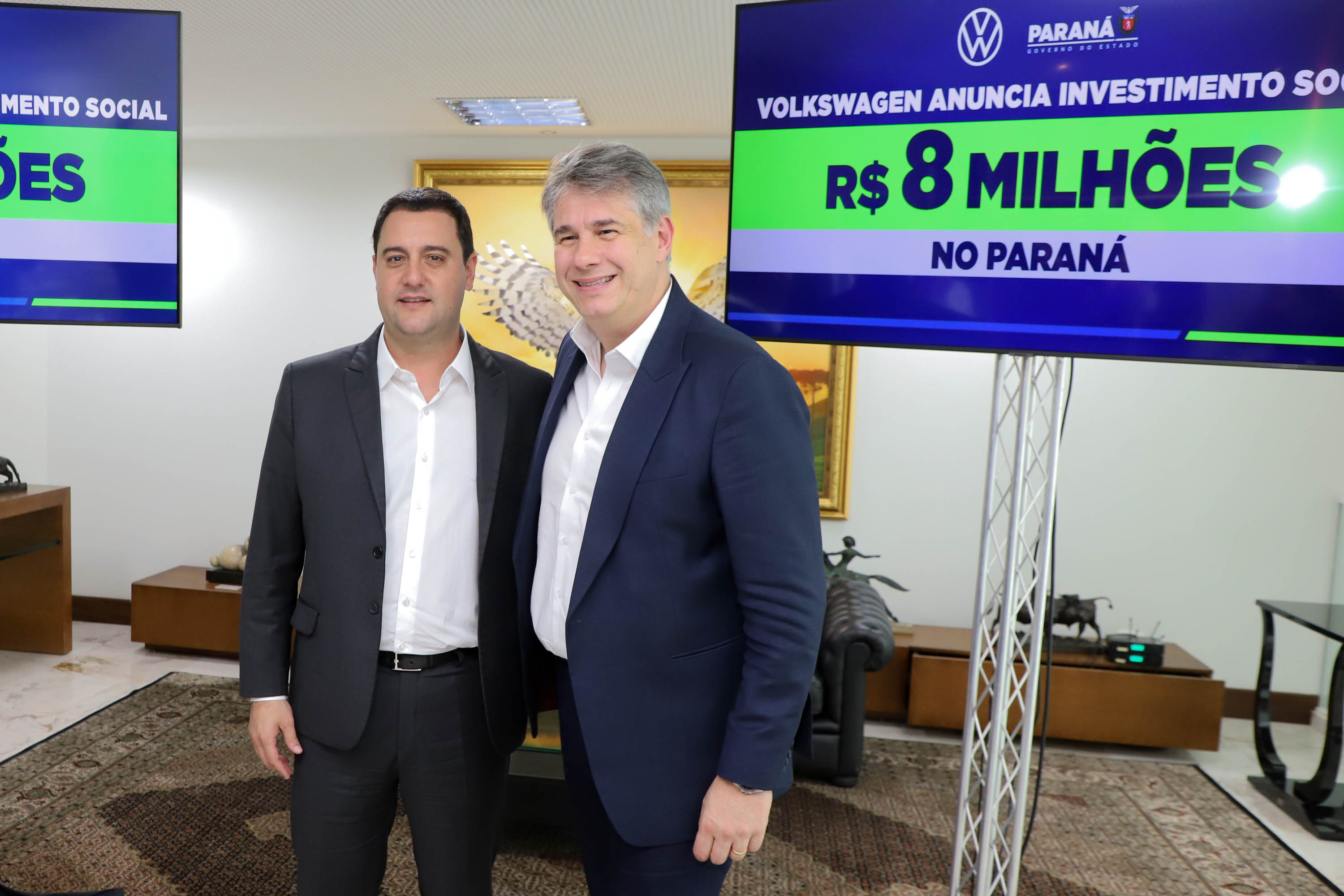A Volkswagen do Brasil anunciou nesta segunda-feira (17) um investimento de R$ 8 milhões em projetos sociais no Paraná, durante um encontro com o governador Carlos Massa Ratinho Junior no Palácio Igua