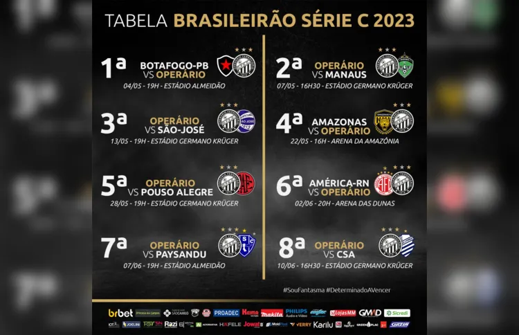 CBF divulga tabela detalhada da Série C; confira os jogos do Operário -  Jornalista Luciana Pombo
