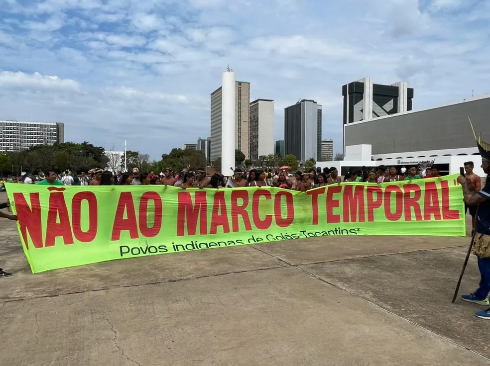 Indígenas protestam contra Marco Temporal, em Brasília - Foto: Walder Galvão/g1 DF