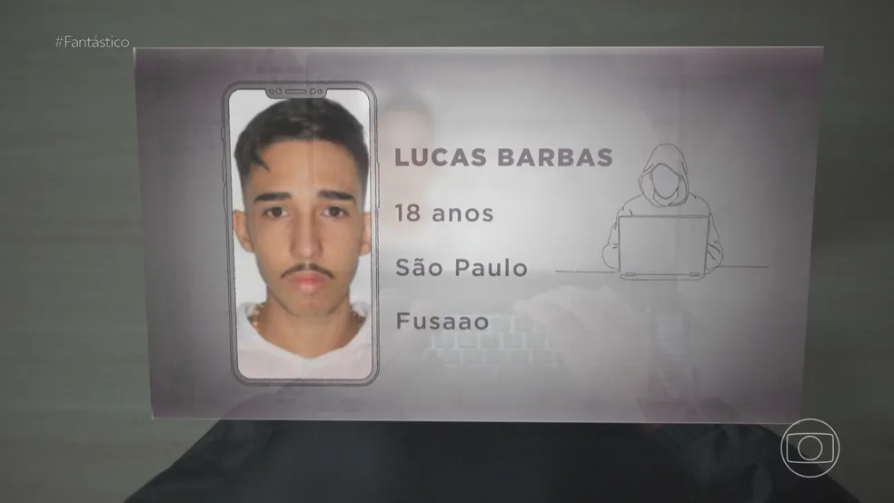 Lucas Barbas, conhecido pelo apelido Fusaao, foi preso por envolvimento com quadrilha que obtinha senhas de sites públicos. - Foto: TV Globo/Reprodução