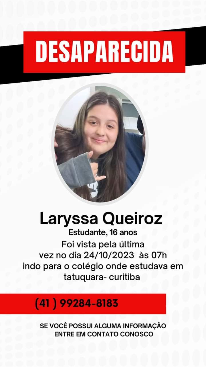 Menina de 12 anos está desaparecida há dois dias em Curitiba