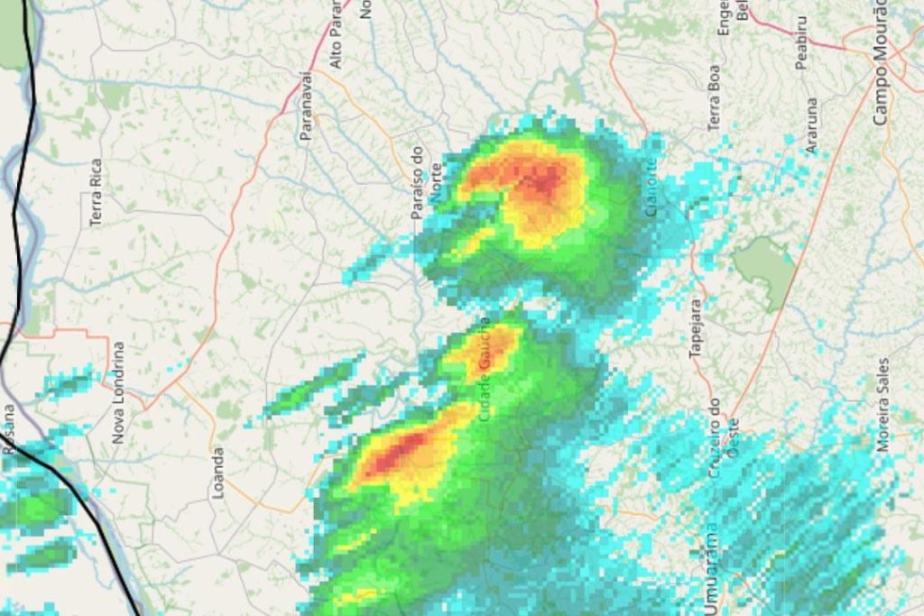 Imagem de radar feita no momento do temporal - Foto: Colaboração/Márcio Evangelista